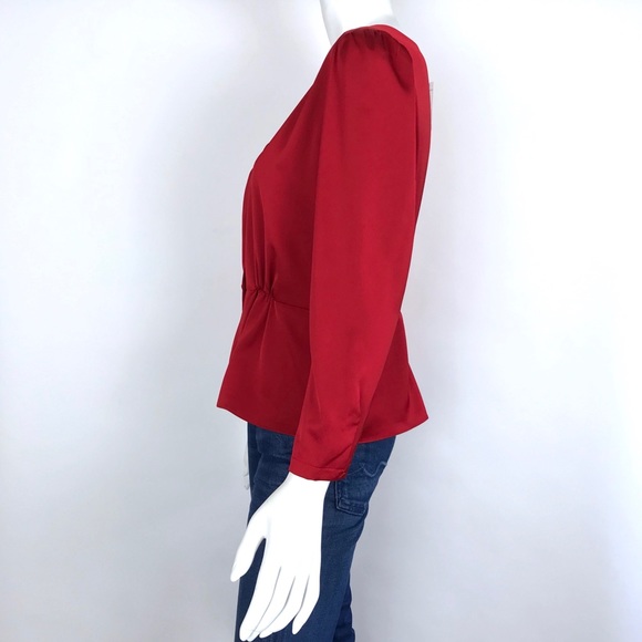 {J. Crew}Petite Long-Sleeve Peplum Satin-Crepe Top - Picture 6 of 8